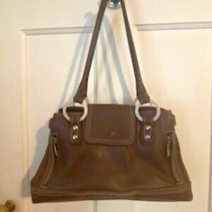 OMBU Chocolate Brown, Leather, Shoulder Bag w/ Pewter Grommets